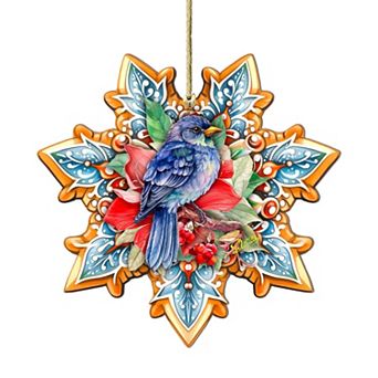 Blue Bird Snowflake Wooden Christmas Ornaments By G. Debrekht