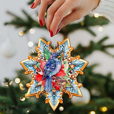 Blue Bird Snowflake Wooden Christmas Ornaments By G. Debrekht