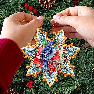 Blue Bird Snowflake Wooden Christmas Ornaments By G. Debrekht