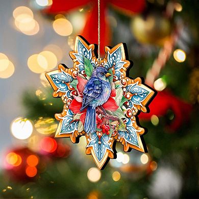 Blue Bird Snowflake Wooden Christmas Ornaments By G. Debrekht
