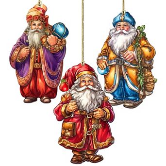Colorful Santa Wooden Christmas Ornaments Set Of 3 By G. Debrekht