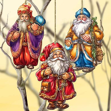 Colorful Santa Wooden Christmas Ornaments Set Of 3 By G. Debrekht