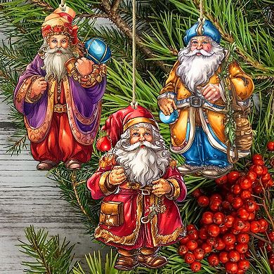 Colorful Santa Wooden Christmas Ornaments Set Of 3 By G. Debrekht