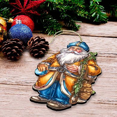 Colorful Santa Wooden Christmas Ornaments Set Of 3 By G. Debrekht