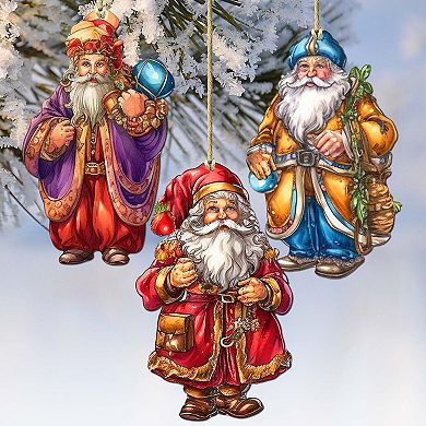 Colorful Santa Wooden Christmas Ornaments Set Of 3 By G. Debrekht