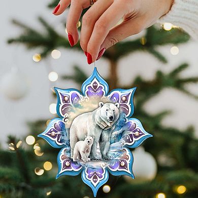 Polar Bear Snowflake Wooden Christmas Ornaments By G. Debrekht
