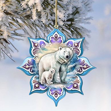 Polar Bear Snowflake Wooden Christmas Ornaments By G. Debrekht