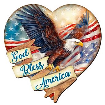 God Bless America Patriotic Eagle Heart 21-Inch Handcrafted Wooden Door Decor by G. DeBrekht