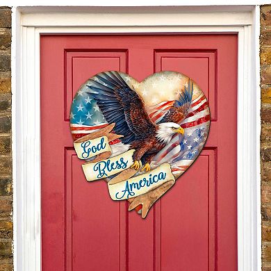 God Bless America Patriotic Eagle Heart 21-Inch Handcrafted Wooden Door Decor by G. DeBrekht