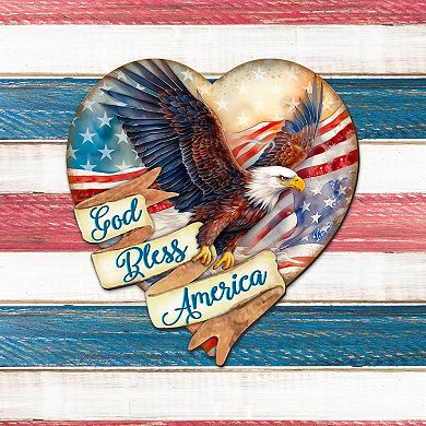 God Bless America Patriotic Eagle Heart 21-Inch Handcrafted Wooden Door Decor by G. DeBrekht