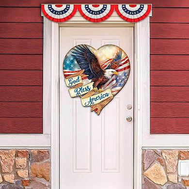 God Bless America Patriotic Eagle Heart 21-Inch Handcrafted Wooden Door Decor by G. DeBrekht
