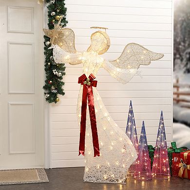 LuxenHome 5.7ft 3d Christmas Angel With Star Holiday Decoration With Lights