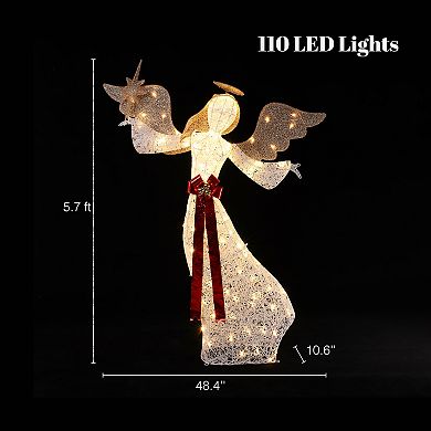 LuxenHome 5.7ft 3d Christmas Angel With Star Holiday Decoration With Lights