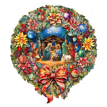 Nativity Wreath Holiday 18-Inch Handcrafted Wooden Door Hanger & Wall Art by G. DeBrekht
