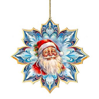 Santa Face Snowflake Large Christmas Wooden Ornament By G. Debrekht