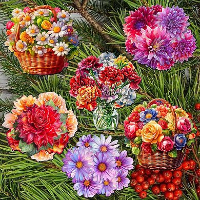 Flowers Wooden Clip-on Ornaments Set Of 6 By G. Debrekht