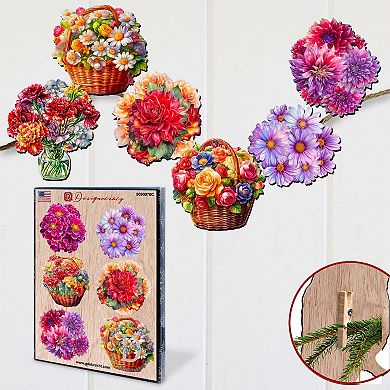 Flowers Wooden Clip-on Ornaments Set Of 6 By G. Debrekht
