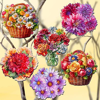 Flowers Wooden Clip-on Ornaments Set Of 6 By G. Debrekht
