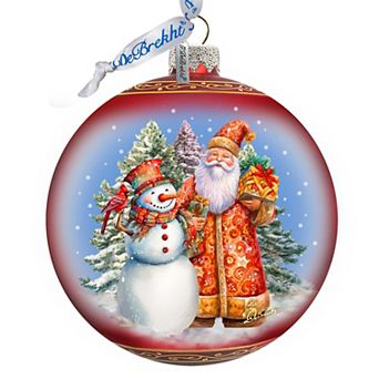 Santa's Frosty Friend Large Glass Ornament By G. Debrekht