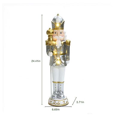 LuxenHome 2ft Tall Traditional Nutcracker King In White With Lights