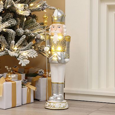 LuxenHome 2ft Tall Traditional Nutcracker King In White With Lights
