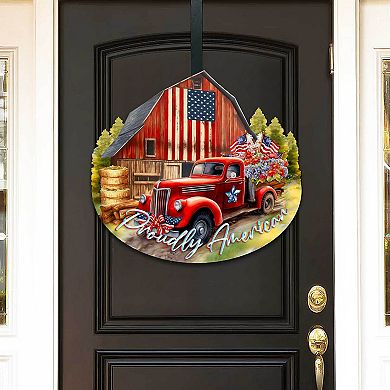 Proudly American Decorative Holiday 22-Inch Handcrafted Wooden Door Hanger & Wall Art by G. DeBrekht