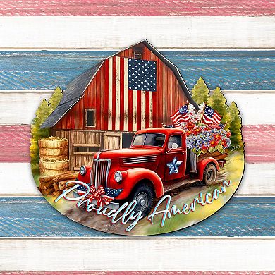 Proudly American Decorative Holiday 22-Inch Handcrafted Wooden Door Hanger & Wall Art by G. DeBrekht