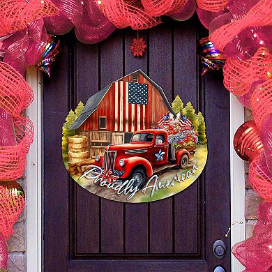 Proudly American Decorative Holiday 22-Inch Handcrafted Wooden Door Hanger & Wall Art by G. DeBrekht