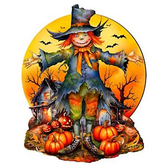 Halloween Scarecrow Holiday 23-Inch Handcrafted Wooden Door Hanger & Wall Art by G. DeBrekht