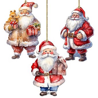 Santa Wooden Christmas Ornaments Set Of 3 By G. Debrekht