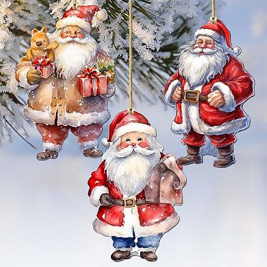 Santa Wooden Christmas Ornaments Set Of 3 By G. Debrekht