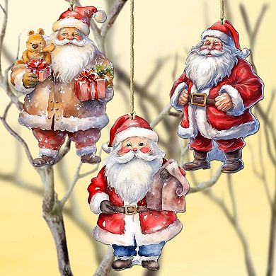 Santa Wooden Christmas Ornaments Set Of 3 By G. Debrekht
