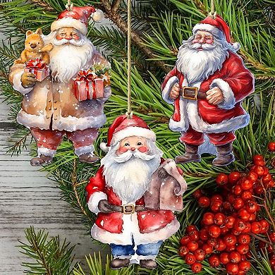 Santa Wooden Christmas Ornaments Set Of 3 By G. Debrekht