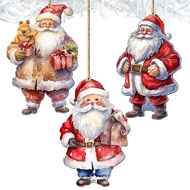 Santa Wooden Christmas Ornaments Set Of 3 By G. Debrekht