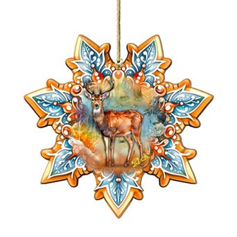 Forest Elk Snowflake Wooden Christmas Ornaments By G. Debrekht