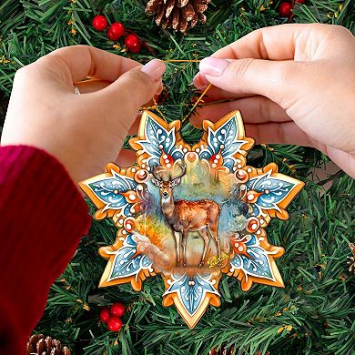 Forest Elk Snowflake Wooden Christmas Ornaments By G. Debrekht