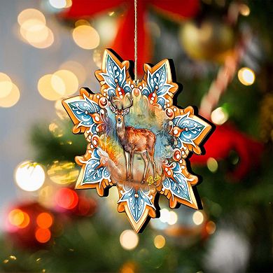 Forest Elk Snowflake Wooden Christmas Ornaments By G. Debrekht