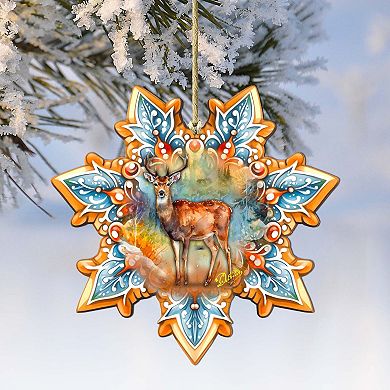 Forest Elk Snowflake Wooden Christmas Ornaments By G. Debrekht