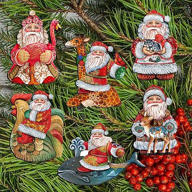 Santa Wooden Clip-on Ornaments Set Of 6 By G. Debrekht