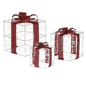 LuxenHome Set Of 3 Lighted Led Christmas Holiday Presents Decoration, Indoor/outdoor