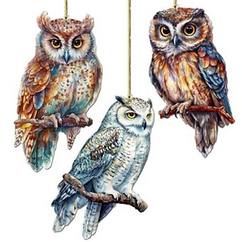 Night Owls Wooden Christmas Ornaments Set Of 3 By G. Debrekht