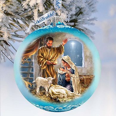 A Child Is Born - Nativity Scene Large Glass Ornament By D. Gelsinger
