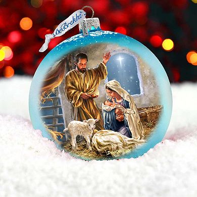 A Child Is Born - Nativity Scene Large Glass Ornament By D. Gelsinger