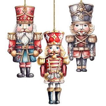 Nutcrackers Wooden Christmas Ornaments Set Of 3 By G. Debrekht