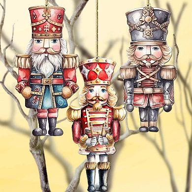 Nutcrackers Wooden Christmas Ornaments Set Of 3 By G. Debrekht