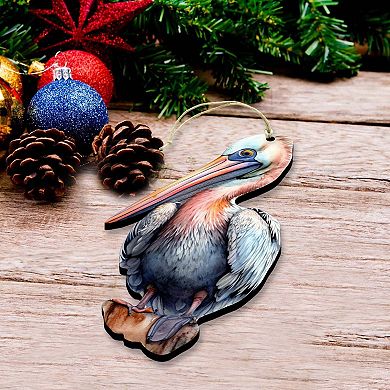 Pelicans Wooden Christmas Ornaments Set Of 3 By G. Debrekht