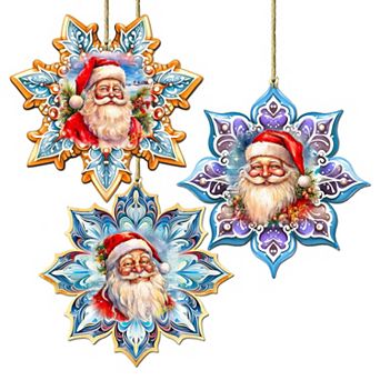 Santa's Smile Snowflake Wooden Christmas Ornaments Set Of 3 By G. Debrekht