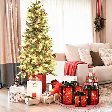 LuxenHome Set Of 3 Red And Green Gift Boxes With Bows Lighted Christmas Yard Decoration