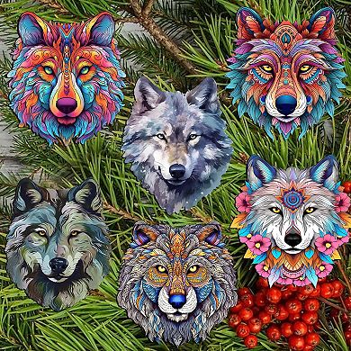 Enigmatic Wolves Wooden Clip-on Ornaments Set Of 6 By G. Debrekht