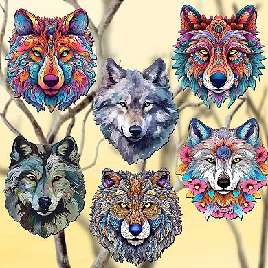 Enigmatic Wolves Wooden Clip-on Ornaments Set Of 6 By G. Debrekht